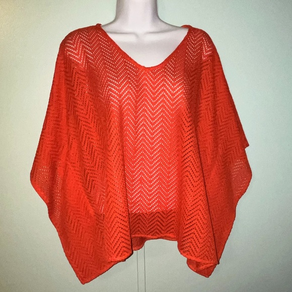 Chico’s Cover Up Blouse Size L/XL Cold Shoulder Coral Orange‎ - Picture 1 of 15
